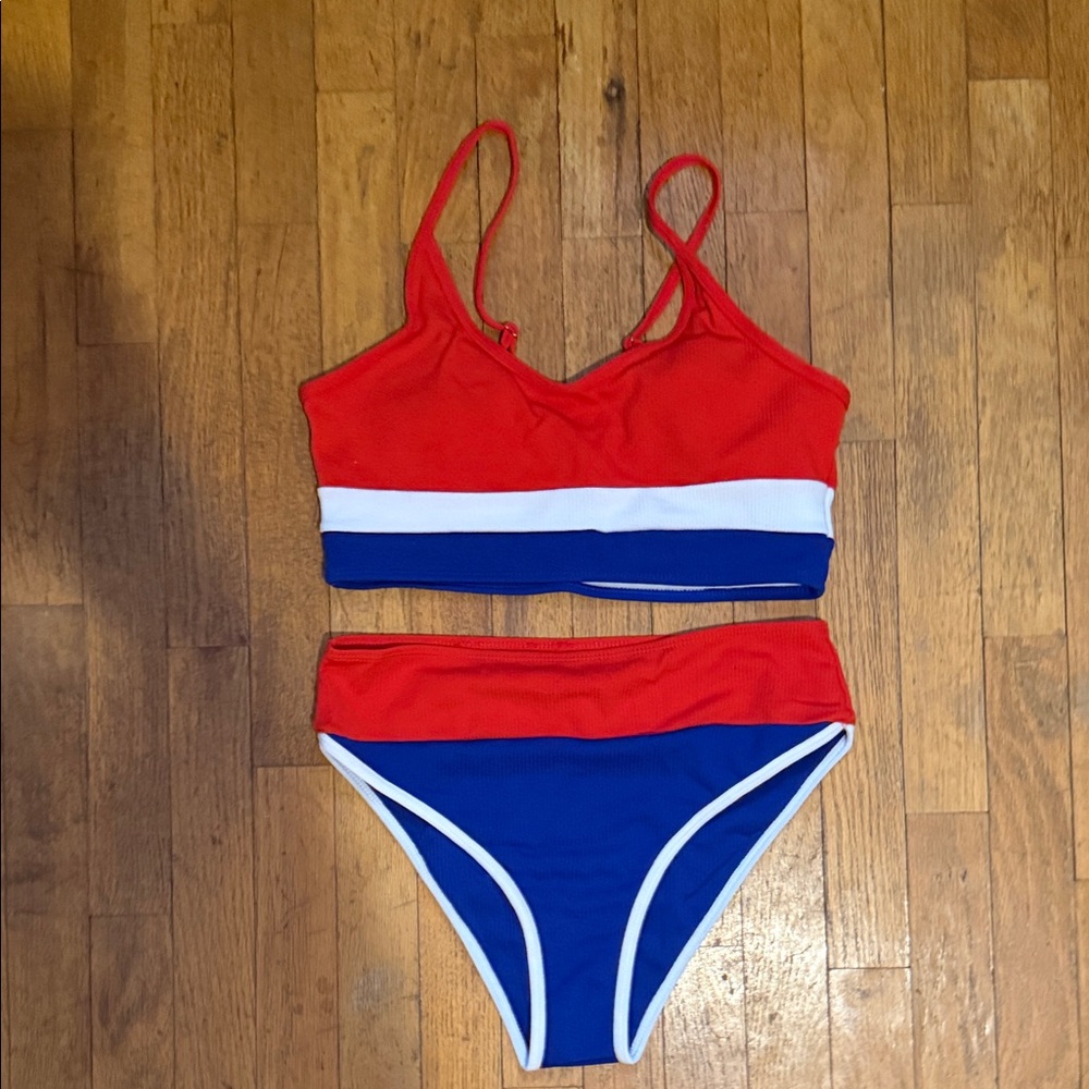 Red and Blue Bikini Set